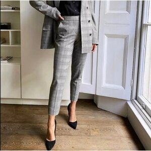 Aritzia Babaton Conan Pants Cropped GlenCheck High Rise Pull On Plaid